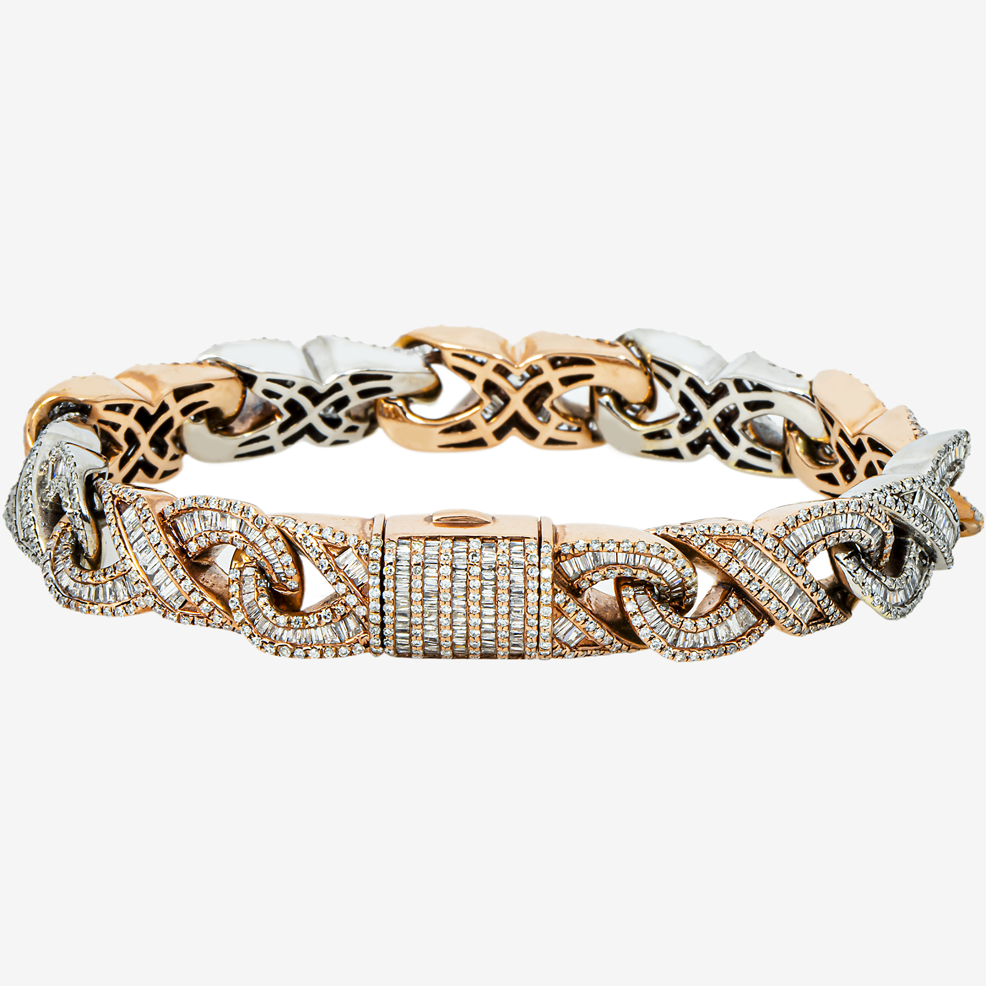 10K TWO TONE 8" / 11MM BAGGUETTE INFINITY LINK BRACELET WITH 24CT DIAMONDS