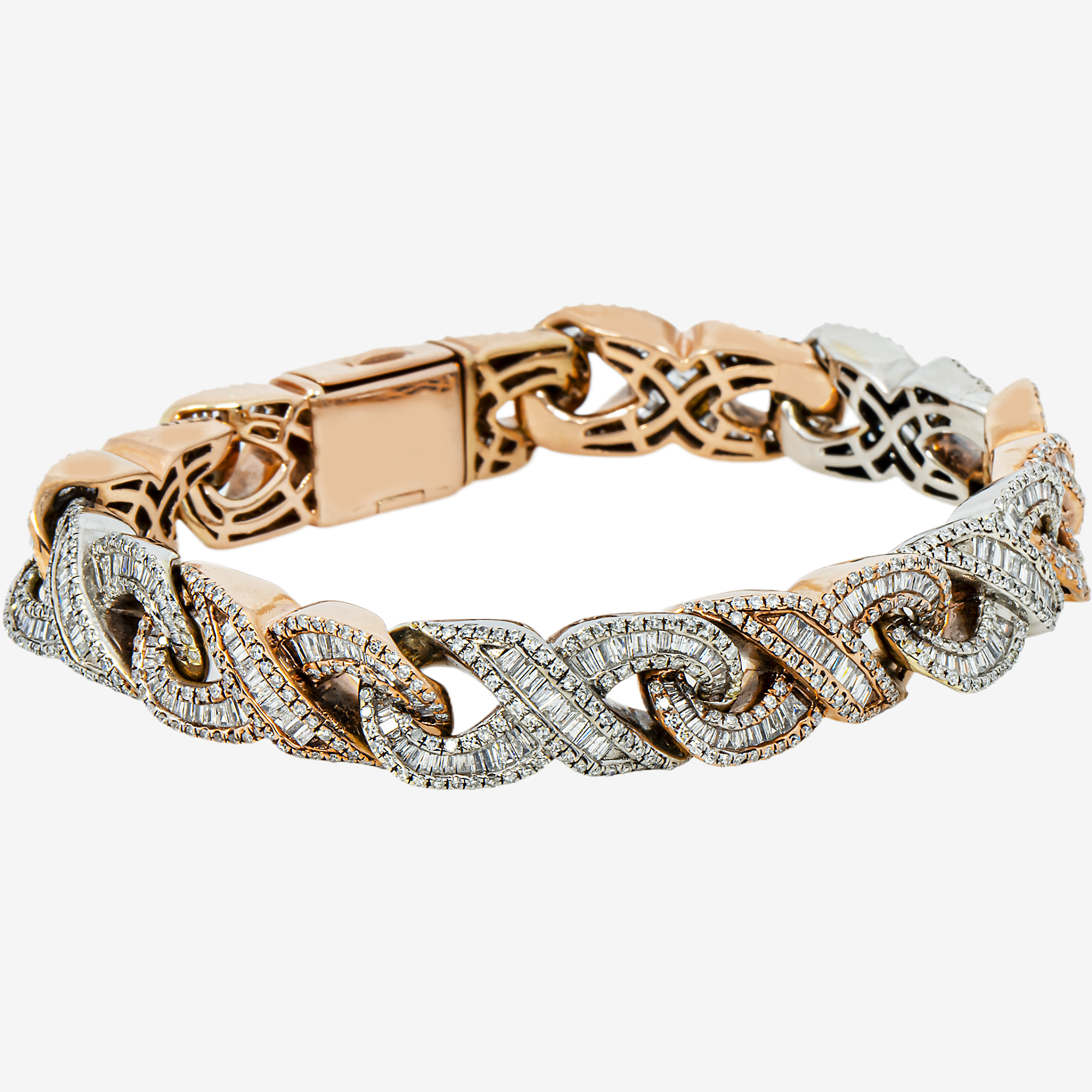10K TWO TONE 8" / 11MM BAGGUETTE INFINITY LINK BRACELET WITH 24CT DIAMONDS