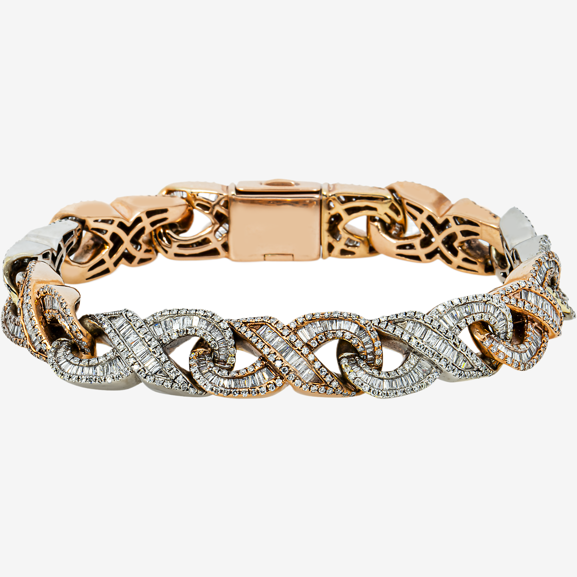 10K TWO TONE 8" / 11MM BAGGUETTE INFINITY LINK BRACELET WITH 24CT DIAMONDS
