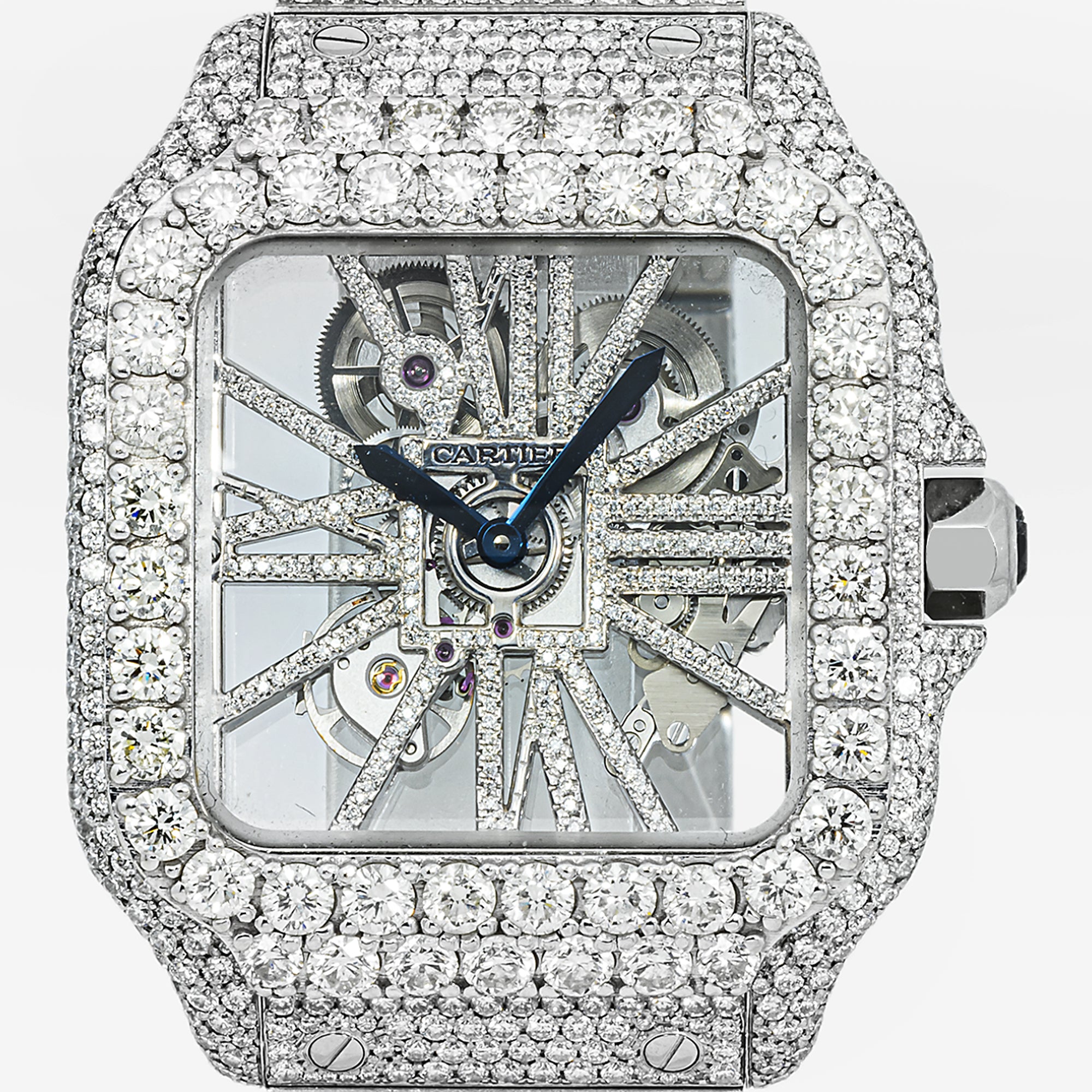 CARTIER SANTOS SKELETON FULL 18.75CT DIAMOND WATCH