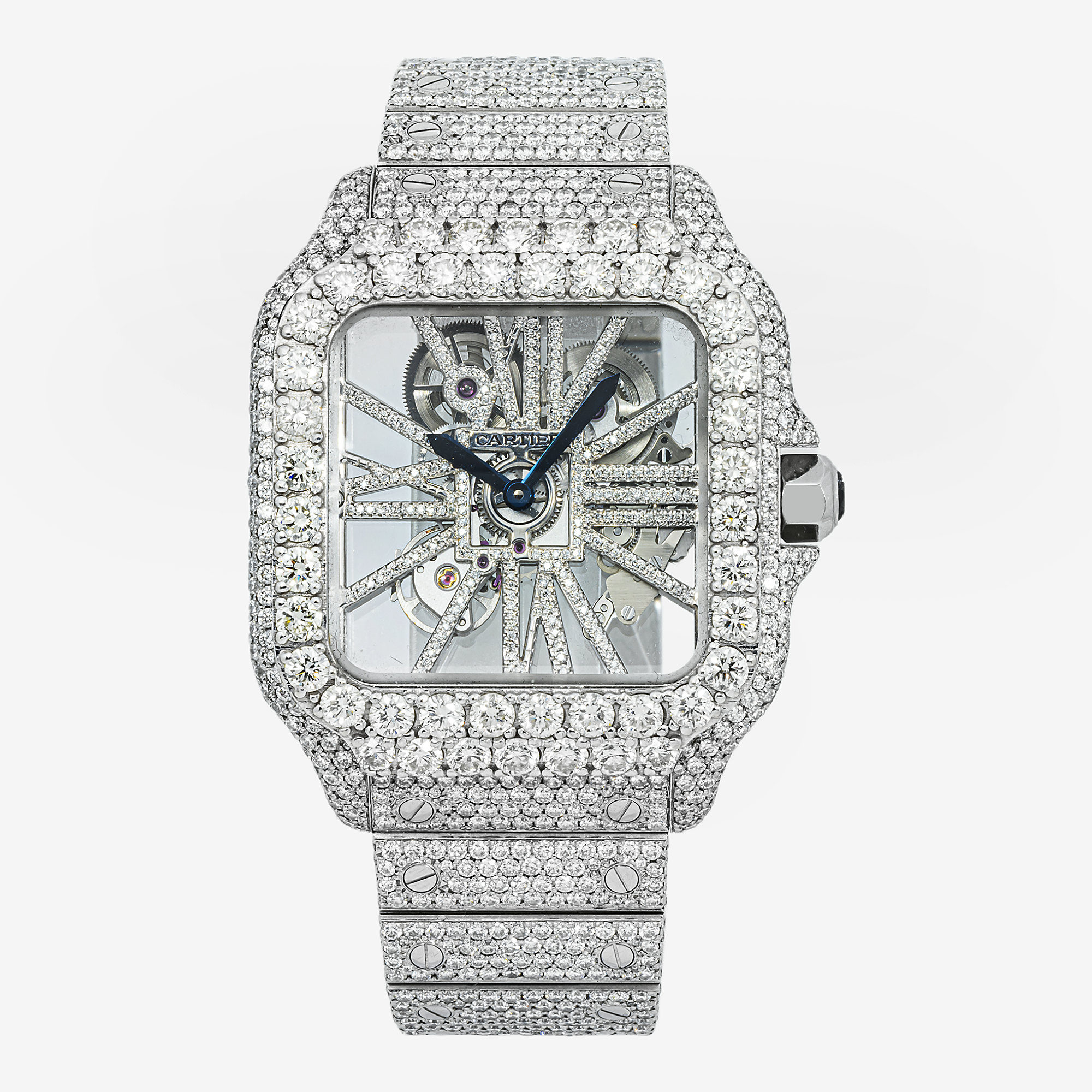 CARTIER SANTOS SKELETON FULL 18.75CT DIAMOND WATCH