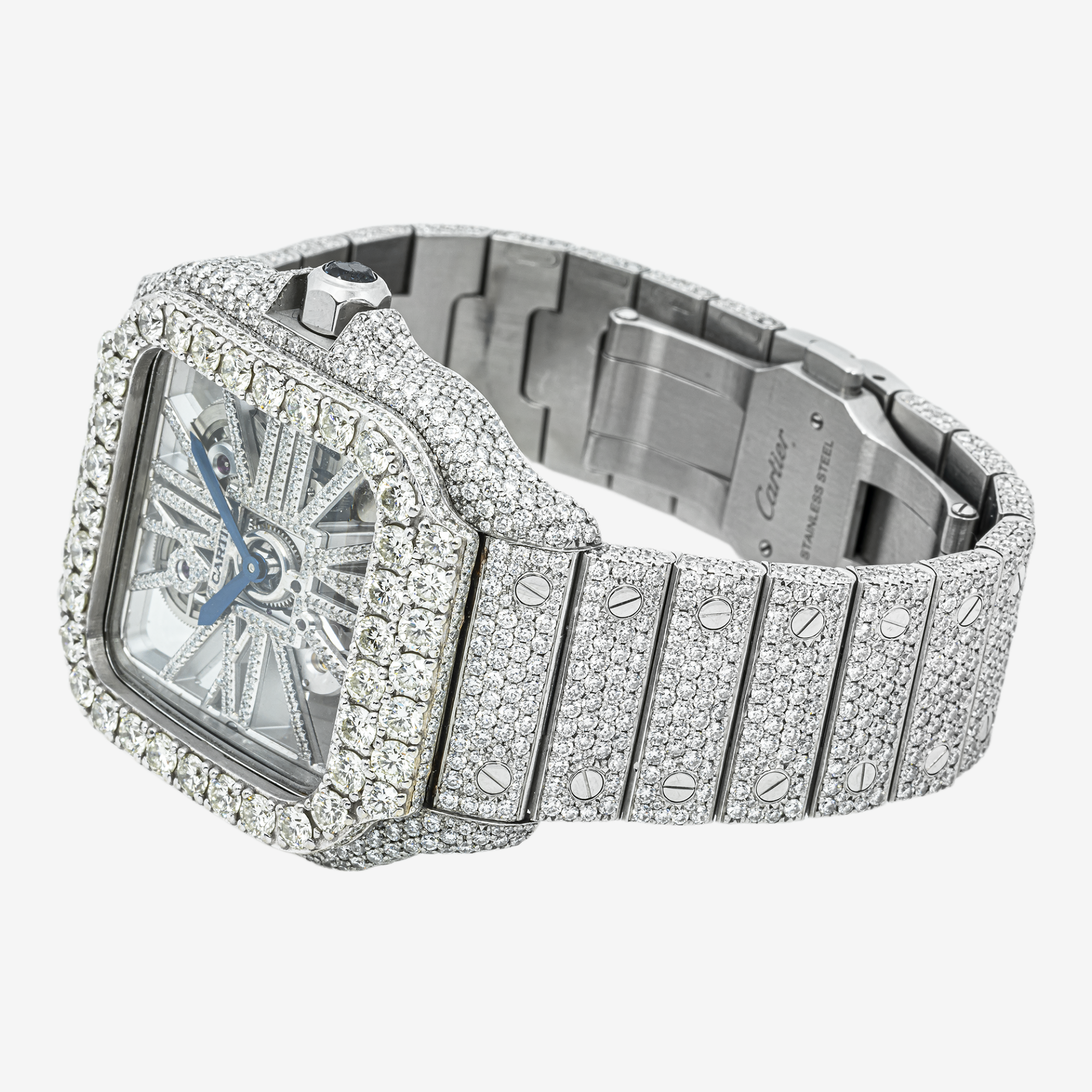 CARTIER SANTOS SKELETON FULL 18.75CT DIAMOND WATCH