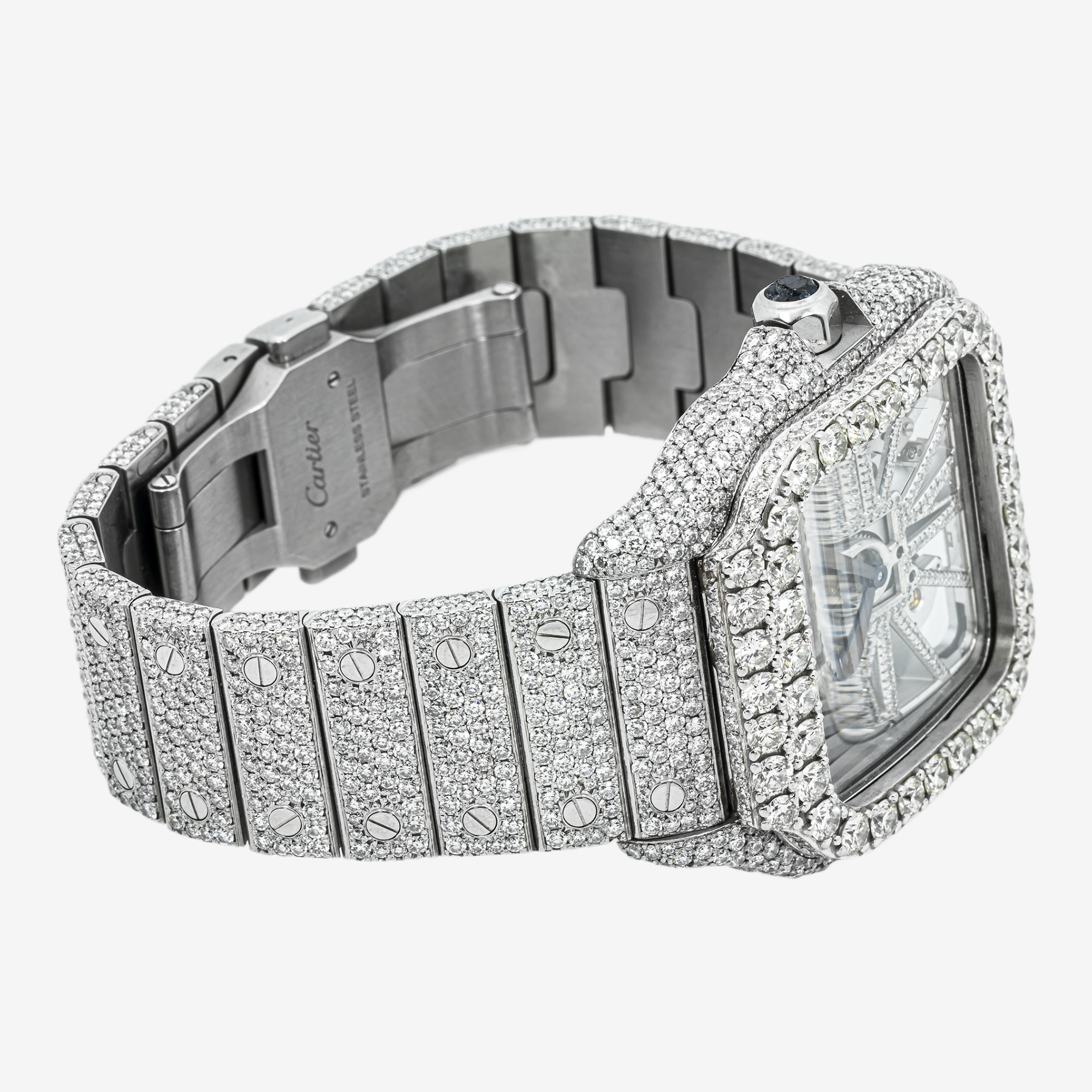 CARTIER SANTOS SKELETON FULL 18.75CT DIAMOND WATCH