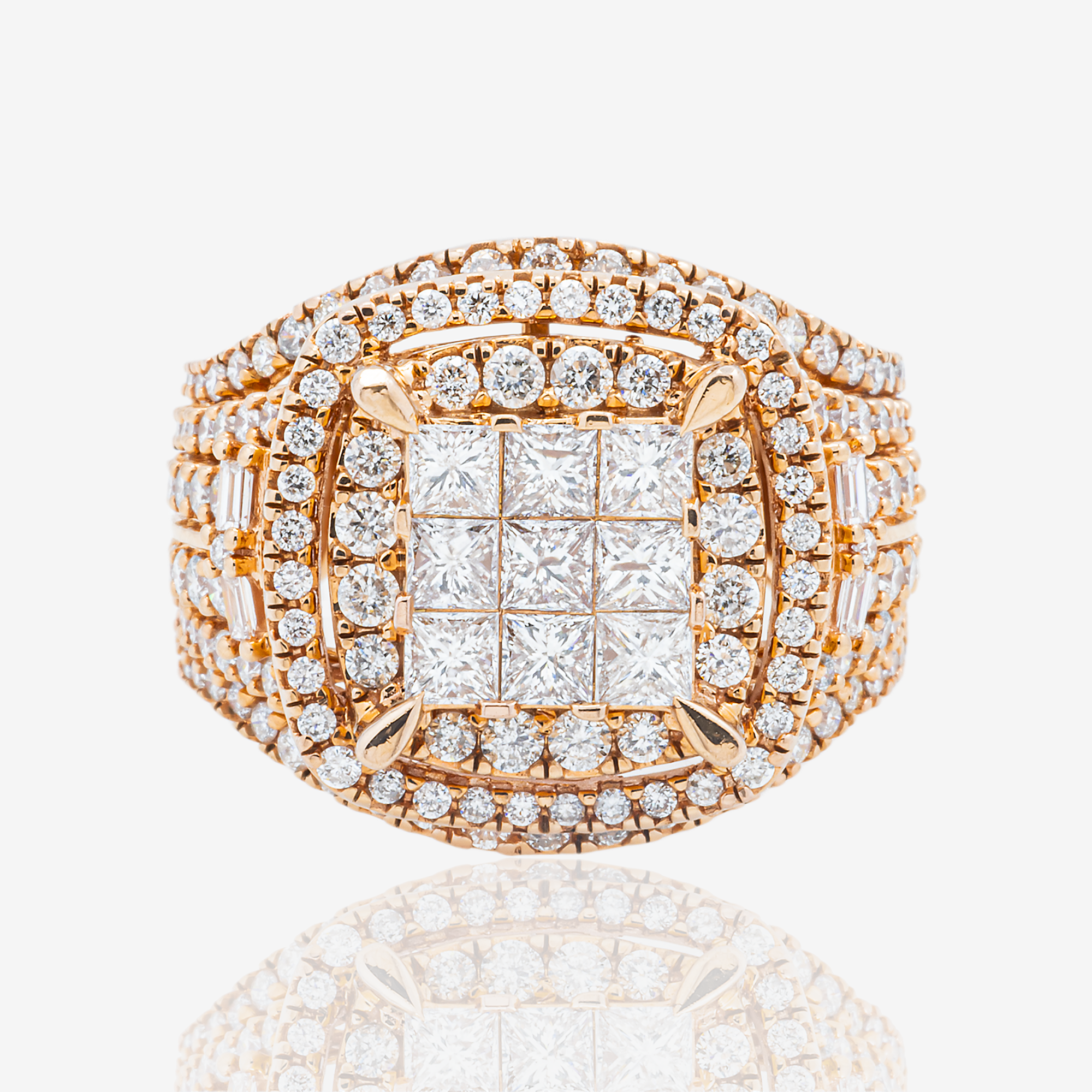 10K INVISIBLE SET SQUARE CLUSTER DIAMOND RING IN RG 3 CT DIAMONDS