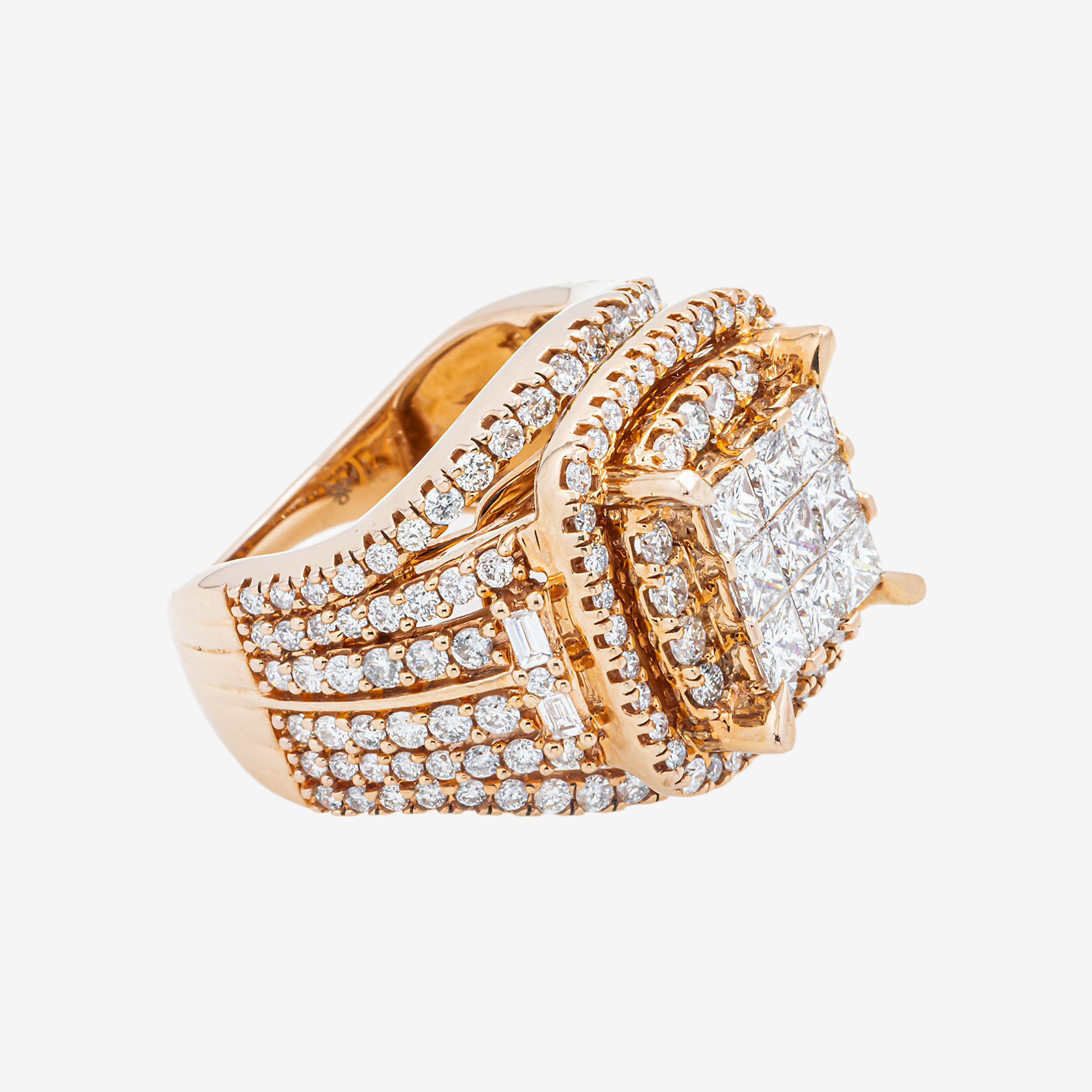10K INVISIBLE SET SQUARE CLUSTER DIAMOND RING IN RG 3 CT DIAMONDS