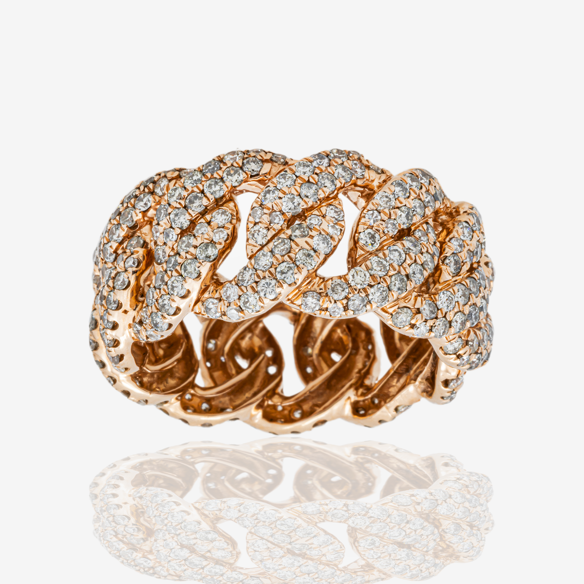 10K HONEYCOMB CUBAN LINK RING IN RG 3.74 CT DIAMONDS