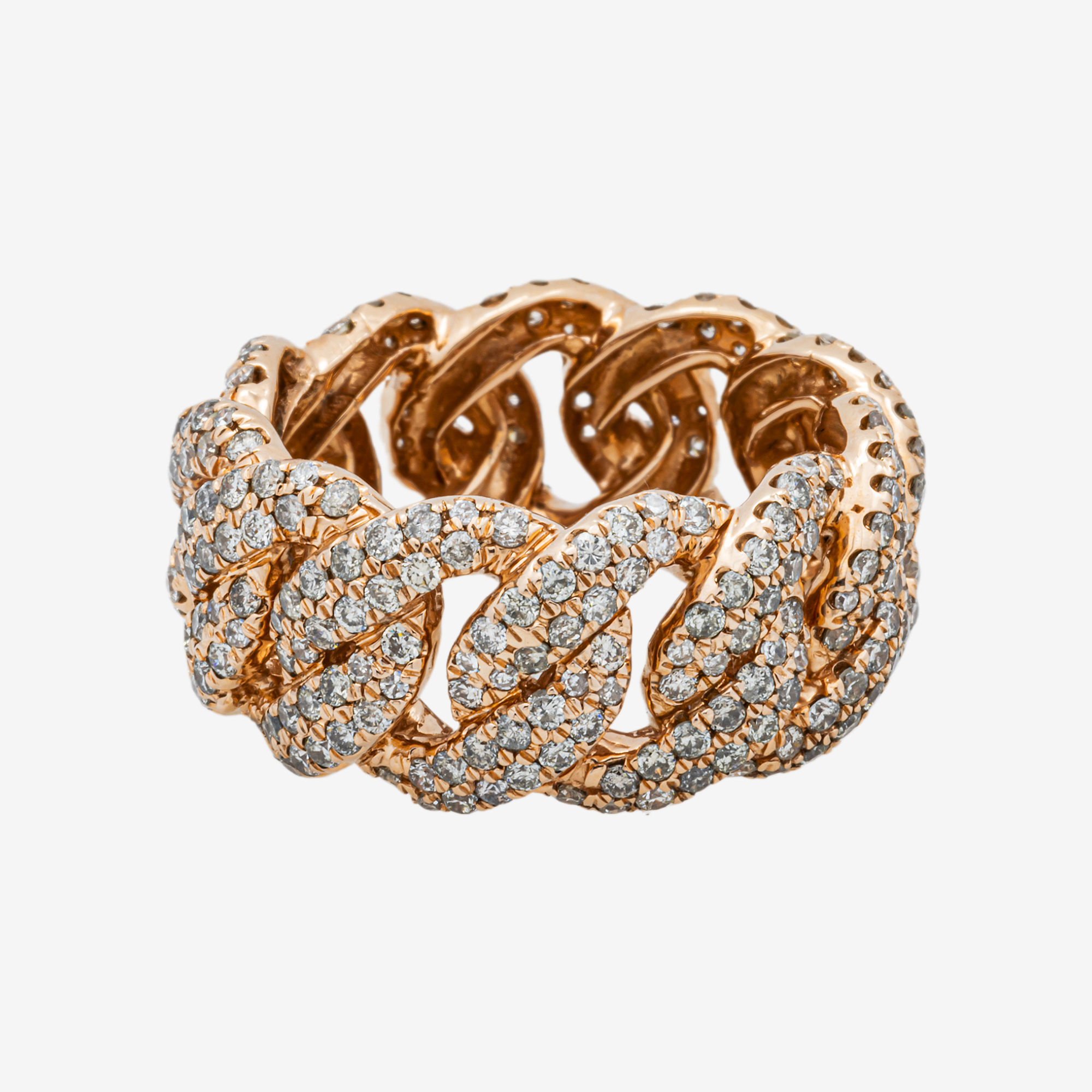 10K HONEYCOMB CUBAN LINK RING IN RG 3.74 CT DIAMONDS