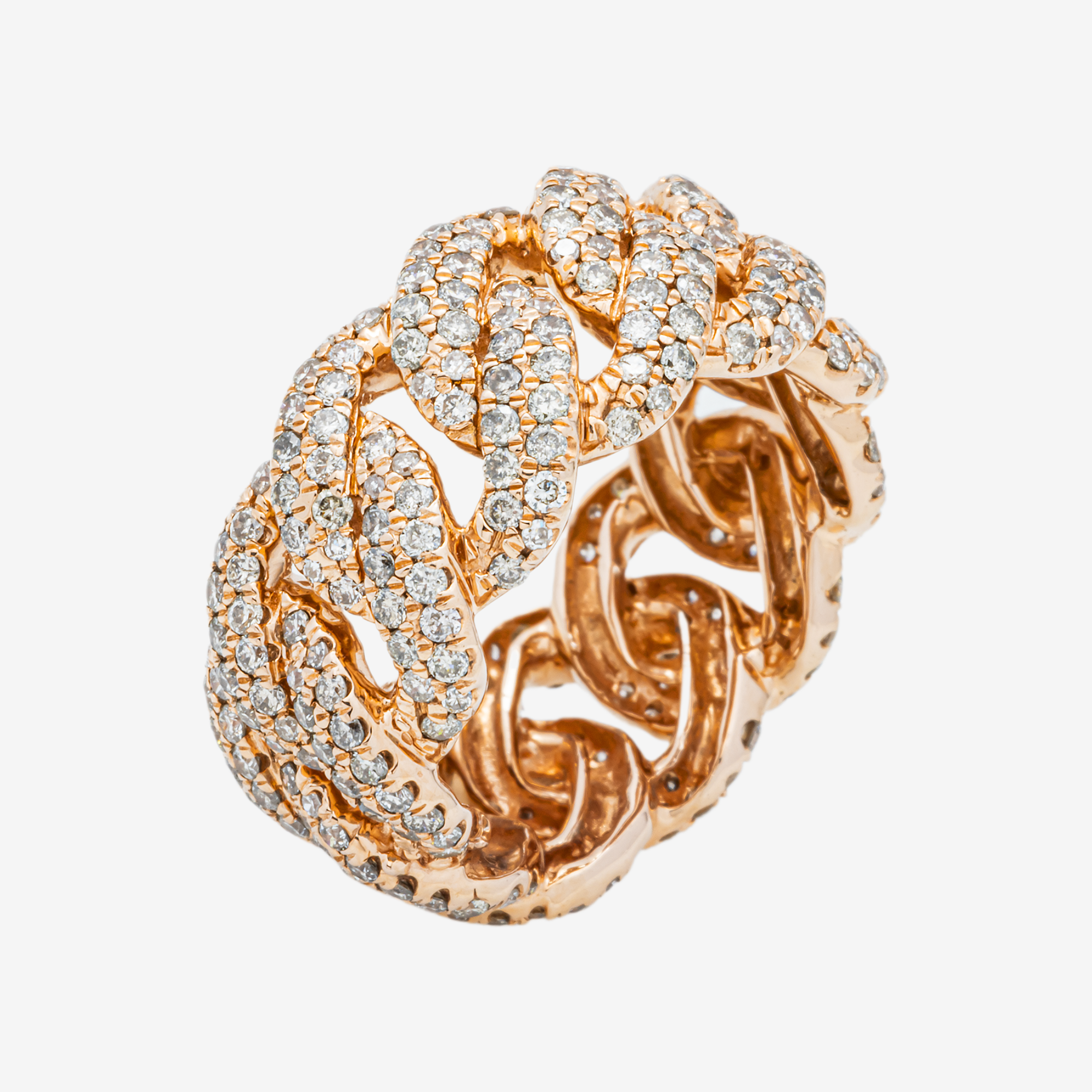 10K HONEYCOMB CUBAN LINK RING IN RG 3.74 CT DIAMONDS