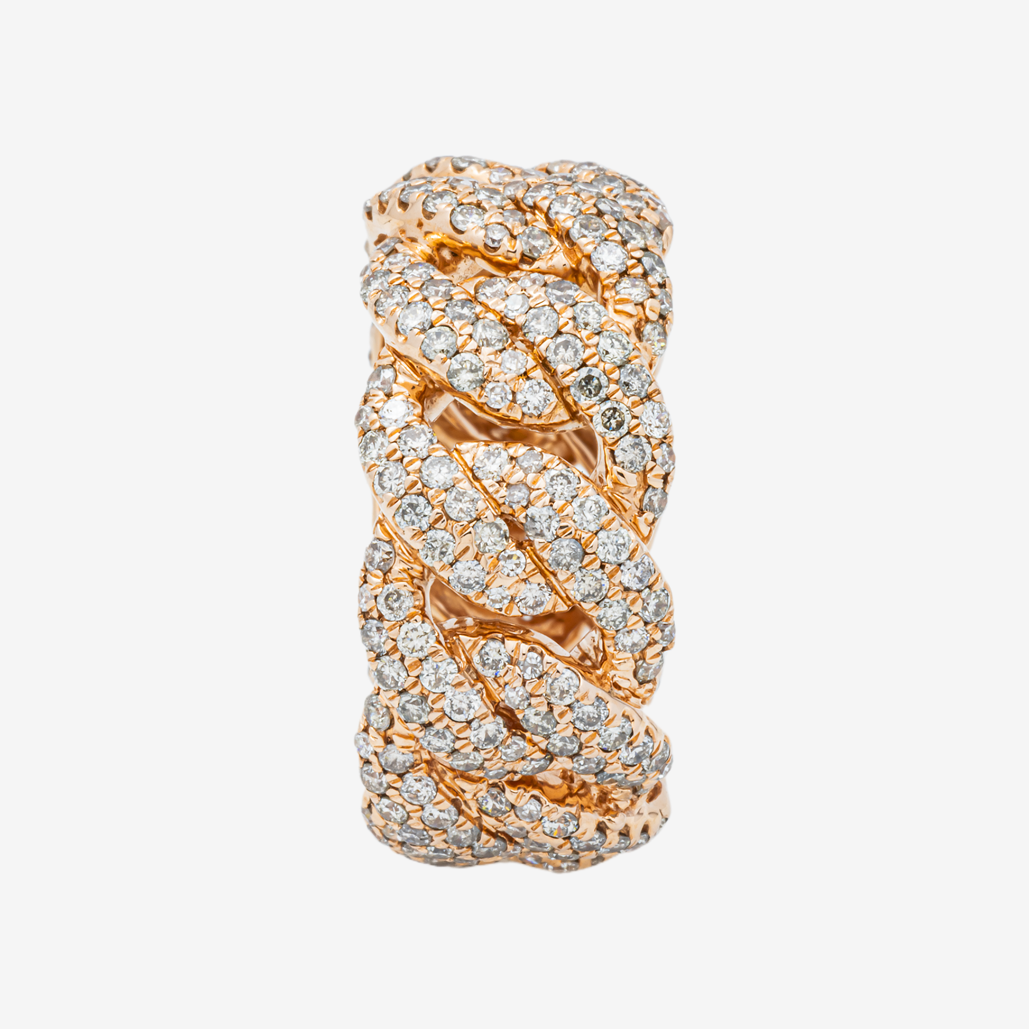 10K HONEYCOMB CUBAN LINK RING IN RG 3.74 CT DIAMONDS