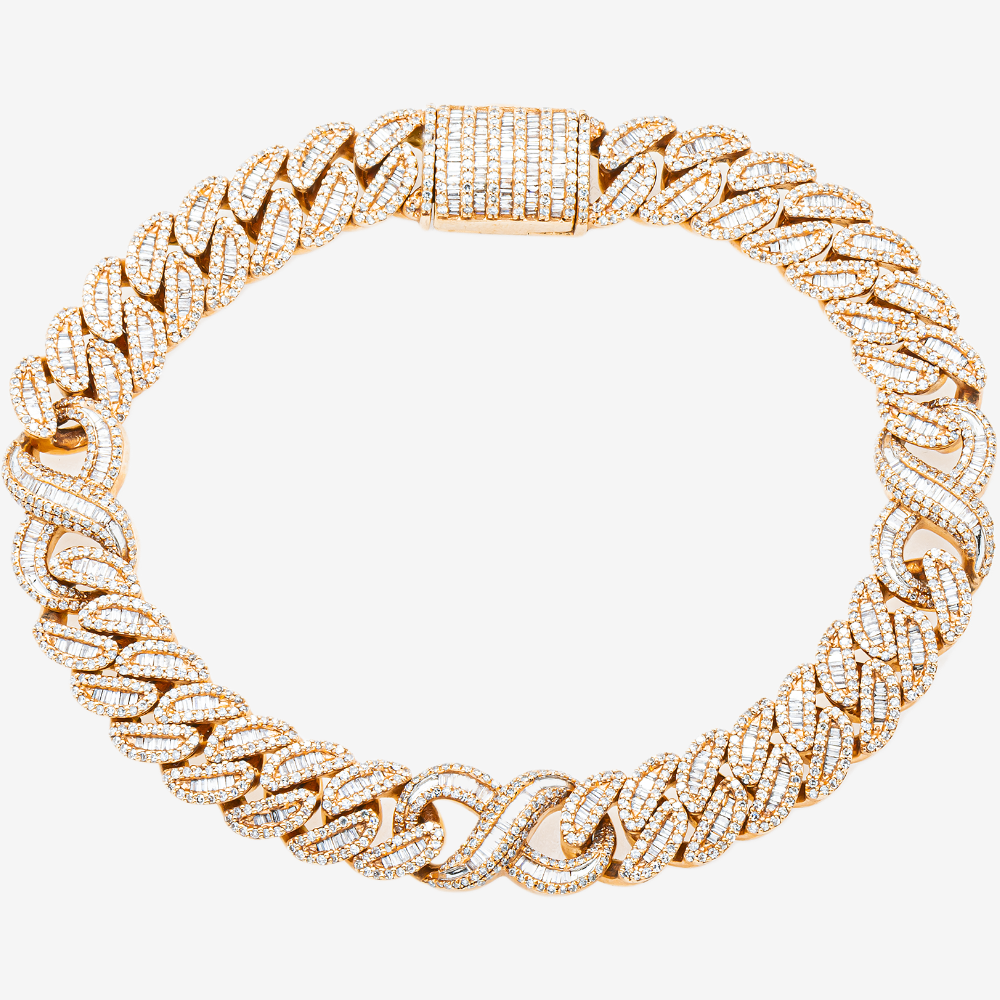 10K RG 8.75" / 11MM BAGGUETTE CUBAN INFINITY LINK BRACELET WITH 13.5CT DIAMONDS