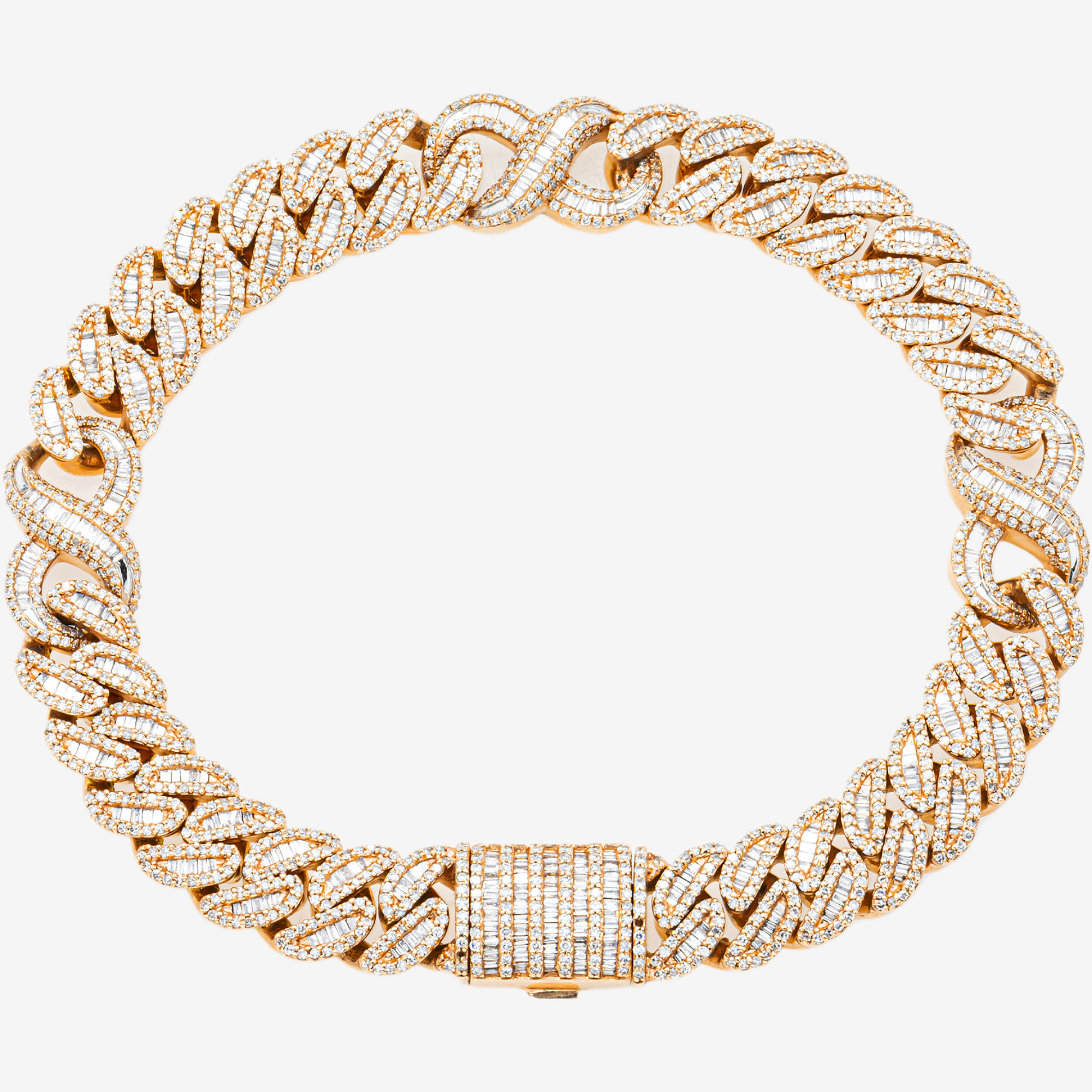 10K RG 8.75" / 11MM BAGGUETTE CUBAN INFINITY LINK BRACELET WITH 13.5CT DIAMONDS
