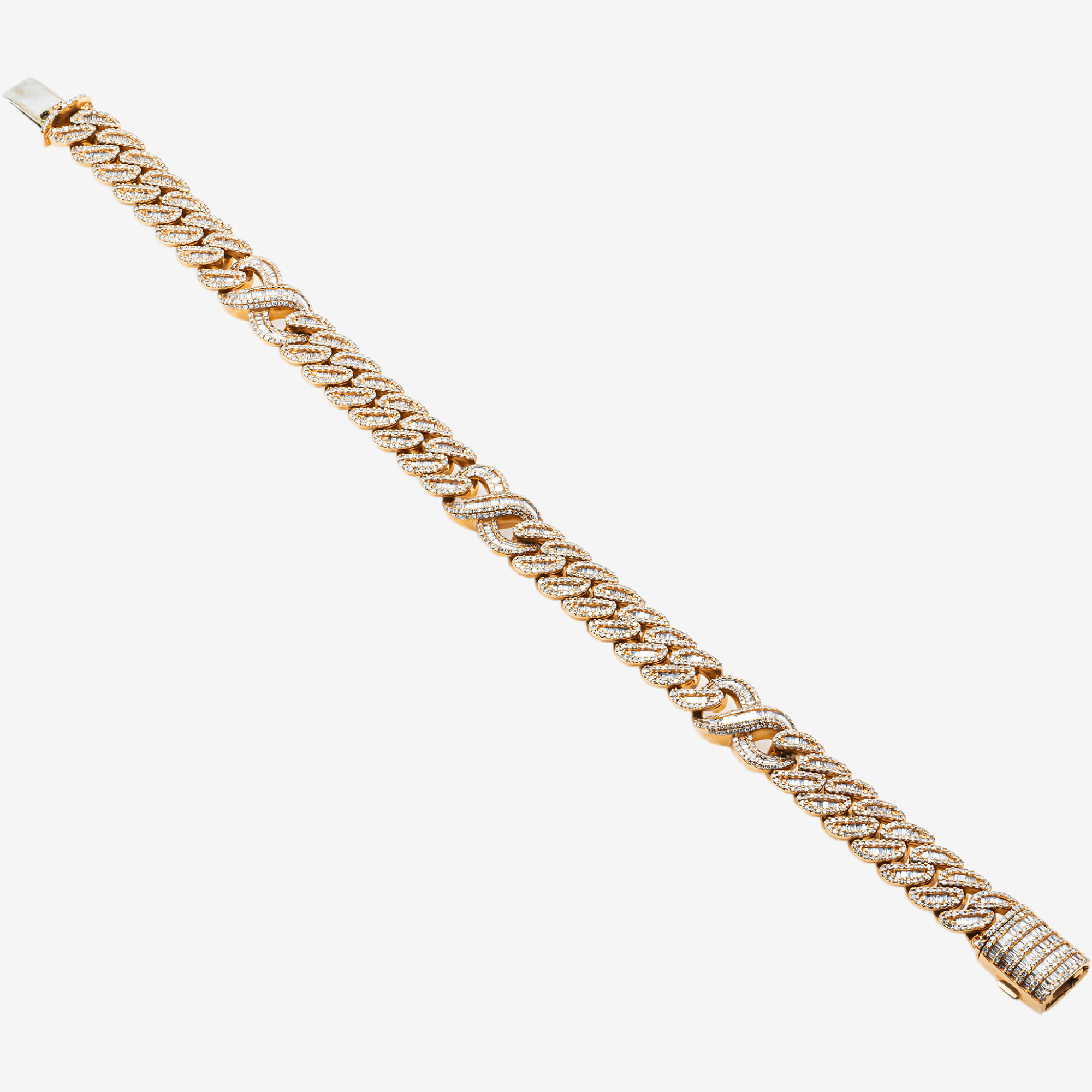10K RG 8.75" / 11MM BAGGUETTE CUBAN INFINITY LINK BRACELET WITH 13.5CT DIAMONDS