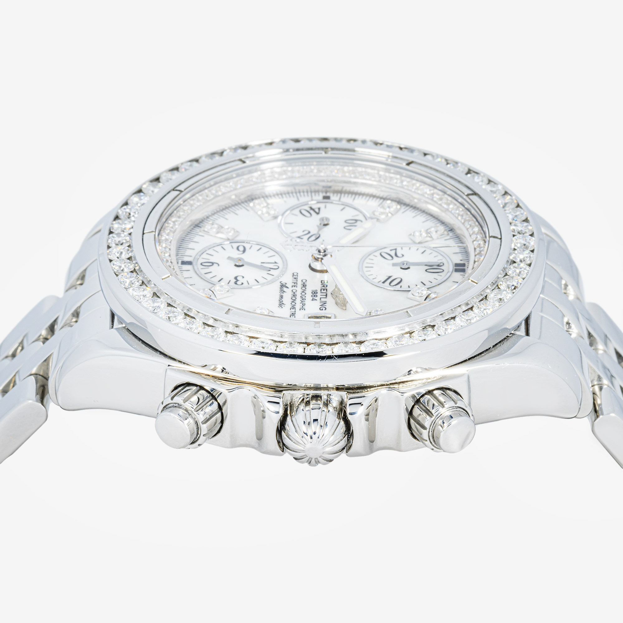 BREITLING SUPER AVENGER A11370 42MM WHITE DIAL WITH 10 CARAT DIAMOND BEZEL